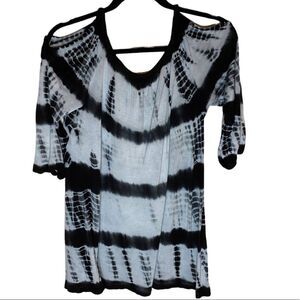 Raviya Tie Dye Blue, Black & White Cold-Shoulder Top